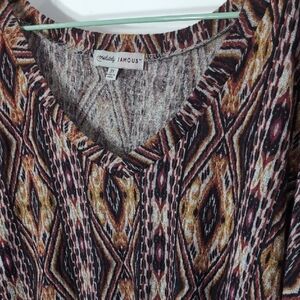 NWT Absolutely Famous | Boho Geometric Brown Grey Black 3/4 Sleeve Top Size 3X